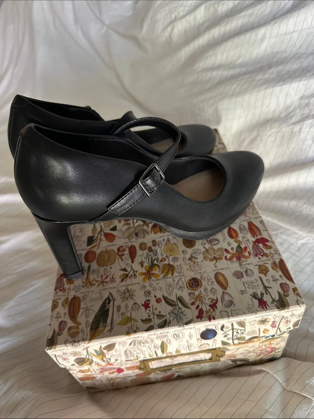 Clarks - Black Mary Jane Heels with Buckle Strap - 7